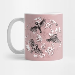 Flowers and Flight in Monochrome Rose Pink Mug